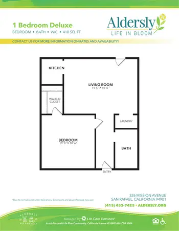 Floorplan of Aldersly, Assisted Living, Memory Care, Nursing Home, Independent Living, CCRC, San Rafael, CA 3