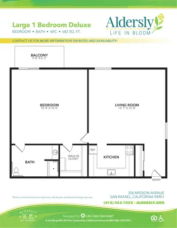 Floorplan of Aldersly, Assisted Living, Memory Care, Nursing Home, Independent Living, CCRC, San Rafael, CA 4