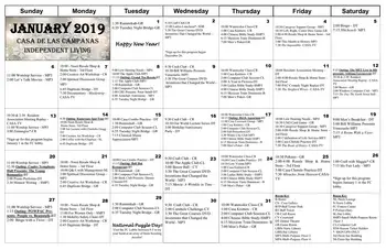 Activity Calendar of Casa de las Campanas, Assisted Living, Nursing Home, Independent Living, CCRC, San Diego, CA 1