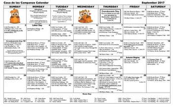 Activity Calendar of Casa de las Campanas, Assisted Living, Nursing Home, Independent Living, CCRC, San Diego, CA 2