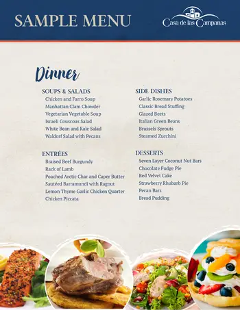 Dining menu of Casa de las Campanas, Assisted Living, Nursing Home, Independent Living, CCRC, San Diego, CA 2