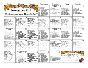 Activity Calendar of Sharmar Village, Assisted Living, Nursing Home, Independent Living, CCRC, Pueblo, CO 3