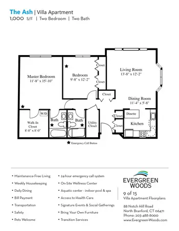 Floorplan of Evergreen Woods, Assisted Living, Nursing Home, Independent Living, CCRC, North Branford, CT 1
