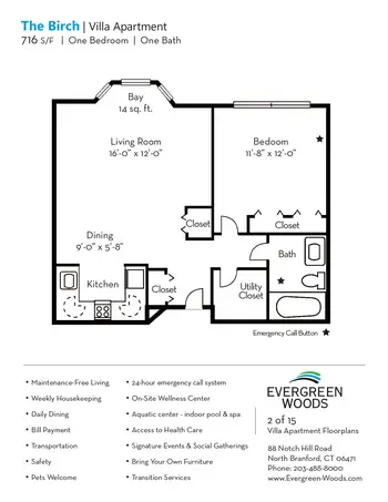 Floorplan of Evergreen Woods, Assisted Living, Nursing Home, Independent Living, CCRC, North Branford, CT 3