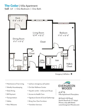 Floorplan of Evergreen Woods, Assisted Living, Nursing Home, Independent Living, CCRC, North Branford, CT 6