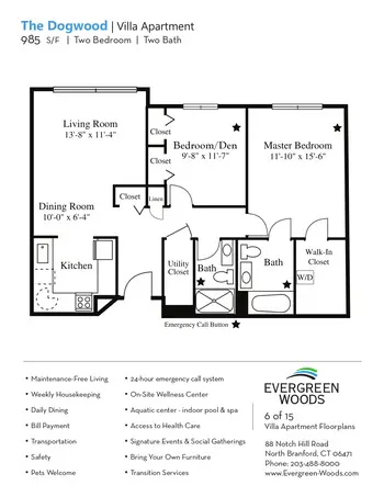 Floorplan of Evergreen Woods, Assisted Living, Nursing Home, Independent Living, CCRC, North Branford, CT 10
