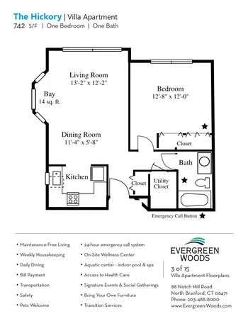 Floorplan of Evergreen Woods, Assisted Living, Nursing Home, Independent Living, CCRC, North Branford, CT 14