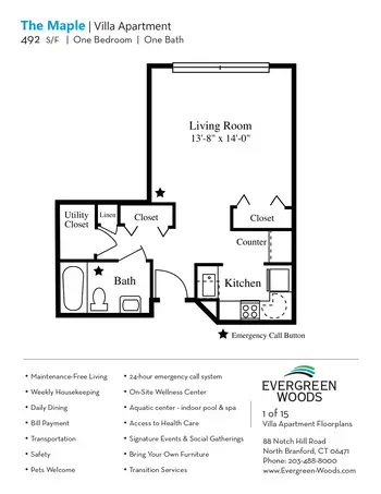 Floorplan of Evergreen Woods, Assisted Living, Nursing Home, Independent Living, CCRC, North Branford, CT 20