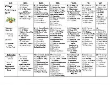 Activity Calendar of Arbors of Hop Brook, Assisted Living, Nursing Home, Independent Living, CCRC, Manchester, CT 6