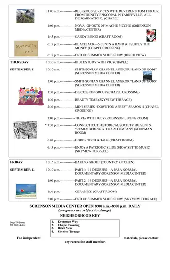 Activity Calendar of McLean, Assisted Living, Nursing Home, Independent Living, CCRC, Simsbury, CT 13
