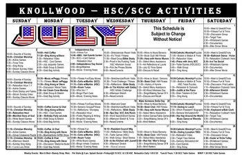 Activity Calendar of Knollwood Military Retirement Community, Assisted Living, Nursing Home, Independent Living, CCRC, Washington, DC 2