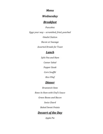 Dining menu of Cypress Cove Living, Assisted Living, Nursing Home, Independent Living, CCRC, Fort Myers, FL 9