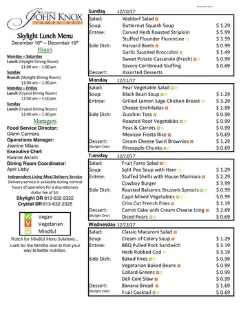 Dining menu of Concordia Village of Tampa, Assisted Living, Nursing Home, Independent Living, CCRC, Tampa, FL 5