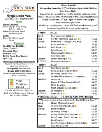 Dining menu of Concordia Village of Tampa, Assisted Living, Nursing Home, Independent Living, CCRC, Tampa, FL 7