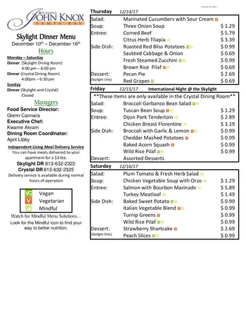 Dining menu of Concordia Village of Tampa, Assisted Living, Nursing Home, Independent Living, CCRC, Tampa, FL 8