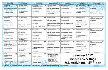 Activity Calendar of Concordia Village of Tampa, Assisted Living, Nursing Home, Independent Living, CCRC, Tampa, FL 5