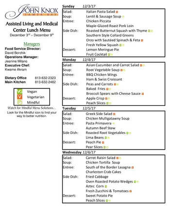 Dining menu of Concordia Village of Tampa, Assisted Living, Nursing Home, Independent Living, CCRC, Tampa, FL 9
