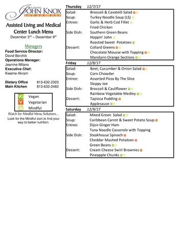 Dining menu of Concordia Village of Tampa, Assisted Living, Nursing Home, Independent Living, CCRC, Tampa, FL 10