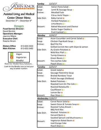 Dining menu of Concordia Village of Tampa, Assisted Living, Nursing Home, Independent Living, CCRC, Tampa, FL 11