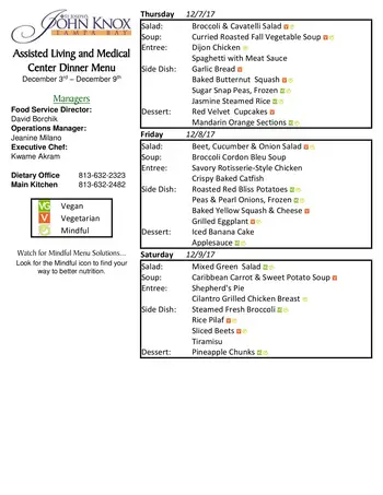 Dining menu of Concordia Village of Tampa, Assisted Living, Nursing Home, Independent Living, CCRC, Tampa, FL 12
