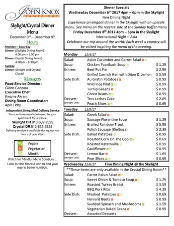 Dining menu of Concordia Village of Tampa, Assisted Living, Nursing Home, Independent Living, CCRC, Tampa, FL 15