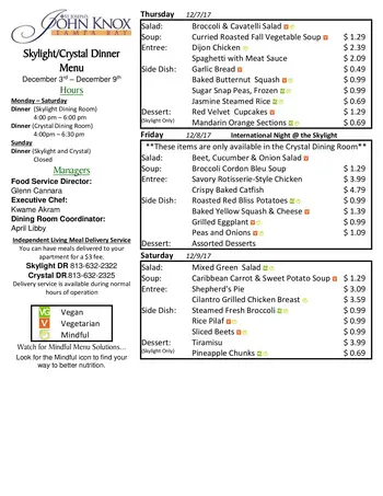 Dining menu of Concordia Village of Tampa, Assisted Living, Nursing Home, Independent Living, CCRC, Tampa, FL 16