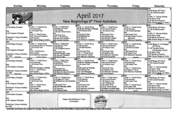 Activity Calendar of Concordia Village of Tampa, Assisted Living, Nursing Home, Independent Living, CCRC, Tampa, FL 8