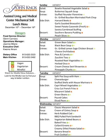 Dining menu of Concordia Village of Tampa, Assisted Living, Nursing Home, Independent Living, CCRC, Tampa, FL 17