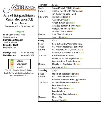 Dining menu of Concordia Village of Tampa, Assisted Living, Nursing Home, Independent Living, CCRC, Tampa, FL 18