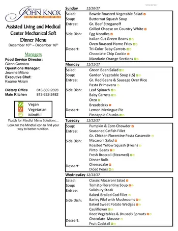 Dining menu of Concordia Village of Tampa, Assisted Living, Nursing Home, Independent Living, CCRC, Tampa, FL 19