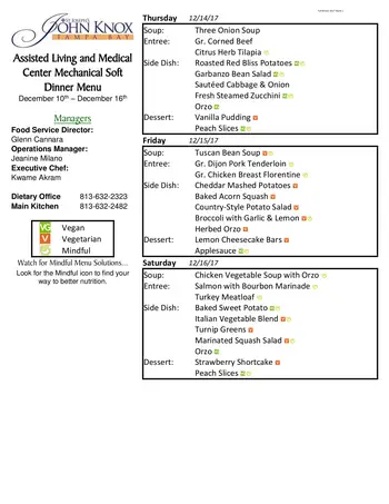 Dining menu of Concordia Village of Tampa, Assisted Living, Nursing Home, Independent Living, CCRC, Tampa, FL 20