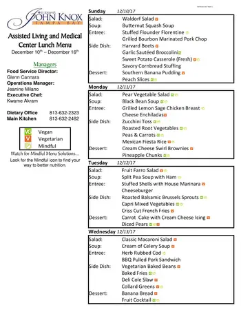 Dining menu of Concordia Village of Tampa, Assisted Living, Nursing Home, Independent Living, CCRC, Tampa, FL 1
