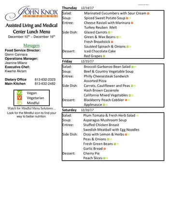 Dining menu of Concordia Village of Tampa, Assisted Living, Nursing Home, Independent Living, CCRC, Tampa, FL 2