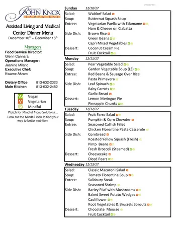 Dining menu of Concordia Village of Tampa, Assisted Living, Nursing Home, Independent Living, CCRC, Tampa, FL 3