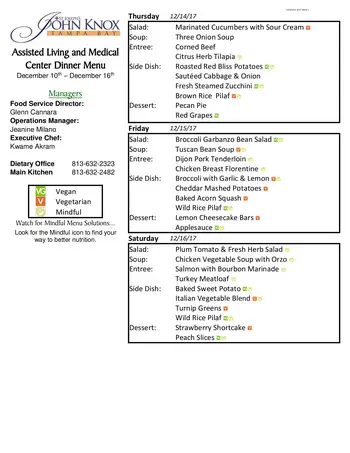 Dining menu of Concordia Village of Tampa, Assisted Living, Nursing Home, Independent Living, CCRC, Tampa, FL 4