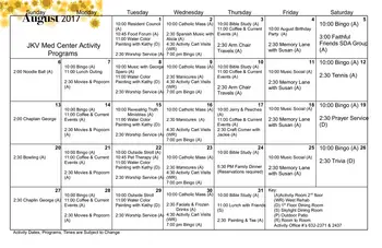 Activity Calendar of Concordia Village of Tampa, Assisted Living, Nursing Home, Independent Living, CCRC, Tampa, FL 10