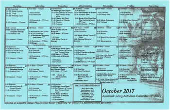 Activity Calendar of Concordia Village of Tampa, Assisted Living, Nursing Home, Independent Living, CCRC, Tampa, FL 1