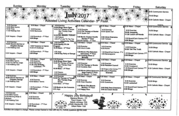 Activity Calendar of Concordia Village of Tampa, Assisted Living, Nursing Home, Independent Living, CCRC, Tampa, FL 2