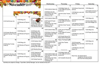 Activity Calendar of Concordia Village of Tampa, Assisted Living, Nursing Home, Independent Living, CCRC, Tampa, FL 3