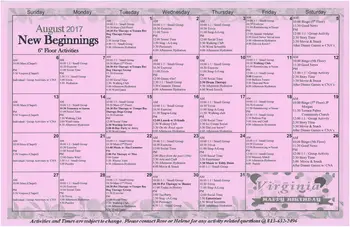 Activity Calendar of Concordia Village of Tampa, Assisted Living, Nursing Home, Independent Living, CCRC, Tampa, FL 4