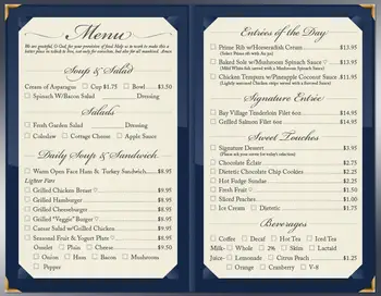 Dining menu of Bay Village, Assisted Living, Nursing Home, Independent Living, CCRC, Sarasota, FL 1