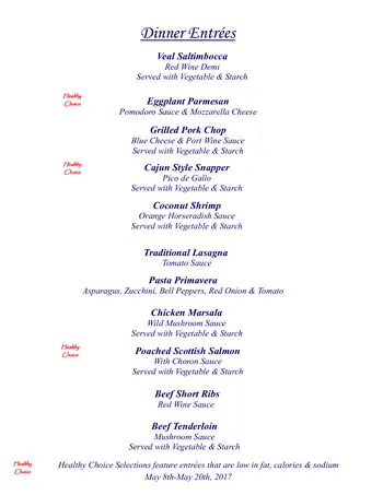 Dining menu of Plymouth Harbor, Assisted Living, Nursing Home, Independent Living, CCRC, Sarasota, FL 2