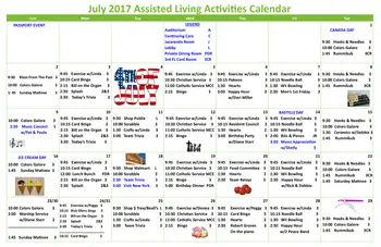 Activity Calendar of Mease Manor, Assisted Living, Nursing Home, Independent Living, CCRC, Dunedin, FL 1