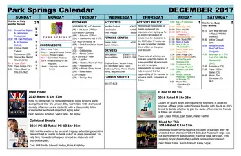 Activity Calendar of Park Springs, Assisted Living, Nursing Home, Independent Living, CCRC, Stone Mountain, GA 1