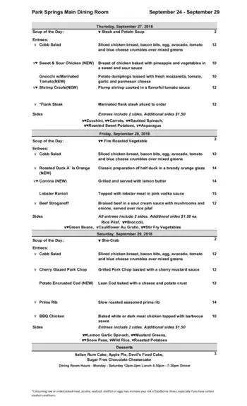 Dining menu of Park Springs, Assisted Living, Nursing Home, Independent Living, CCRC, Stone Mountain, GA 7