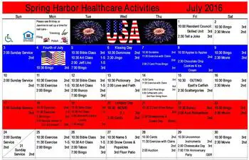 Activity Calendar of Spring Harbor, Assisted Living, Nursing Home, Independent Living, CCRC, Columbus, GA 2