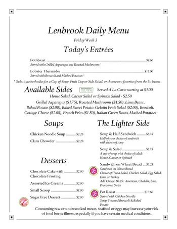 Dining menu of Lenbrook, Assisted Living, Nursing Home, Independent Living, CCRC, Atlanta, GA 3