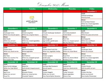 Dining menu of Arcadia, Assisted Living, Nursing Home, Independent Living, CCRC, Honolulu, HI 5