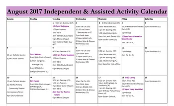Activity Calendar of Prairie Vista Village, Assisted Living, Nursing Home, Independent Living, CCRC, Altoona, IA 1