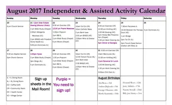 Activity Calendar of Prairie Vista Village, Assisted Living, Nursing Home, Independent Living, CCRC, Altoona, IA 2